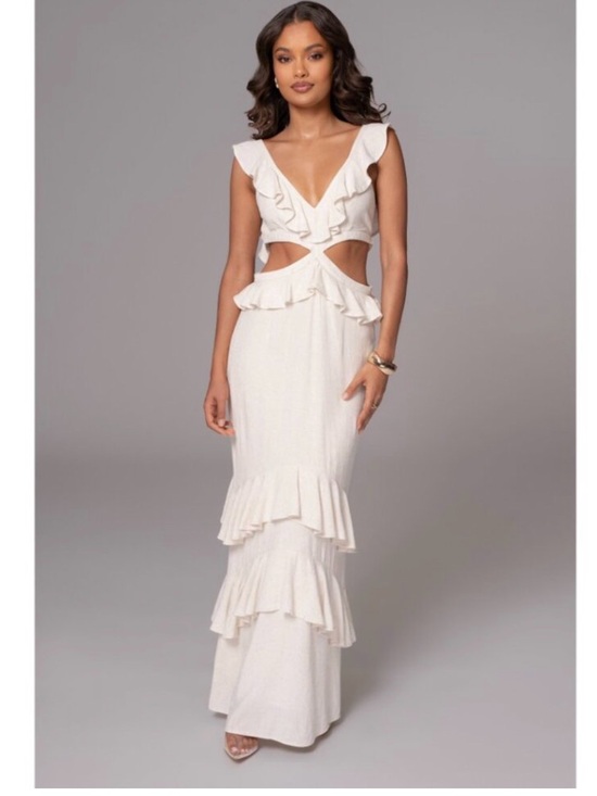 JLUXLABEL Dresses & Skirts - JLUXLABEL Ivory Ruffle Cutout Backless Maxi Dress